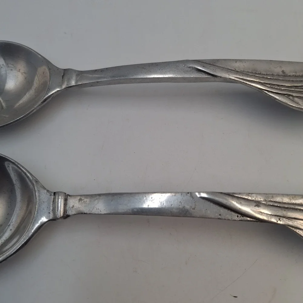 Vintage Mexican Pewter Salad Servers Set Daisy Floral Cast Aluminum Hecho Mexico